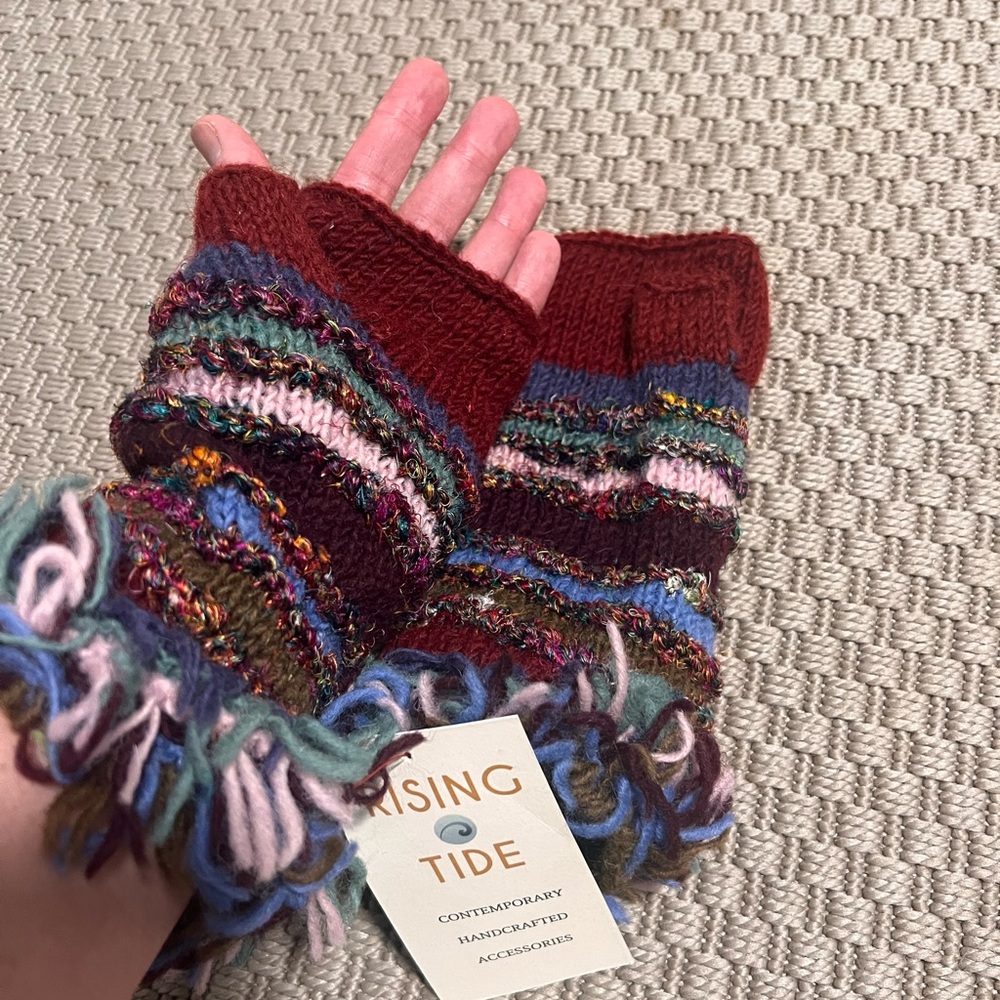 Rising Tide Colorful Knit Fingerless Gloves - Picture 3 of 3